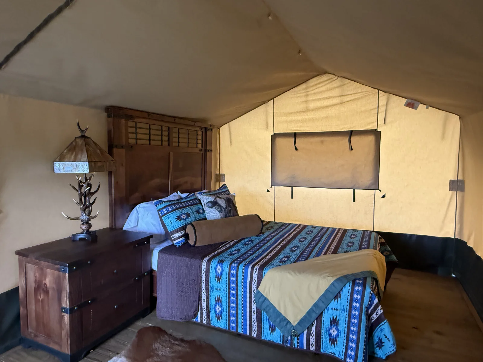 Furnished canvas glamping tent