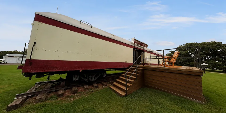 Restored railcar cabin at Twin Oaks