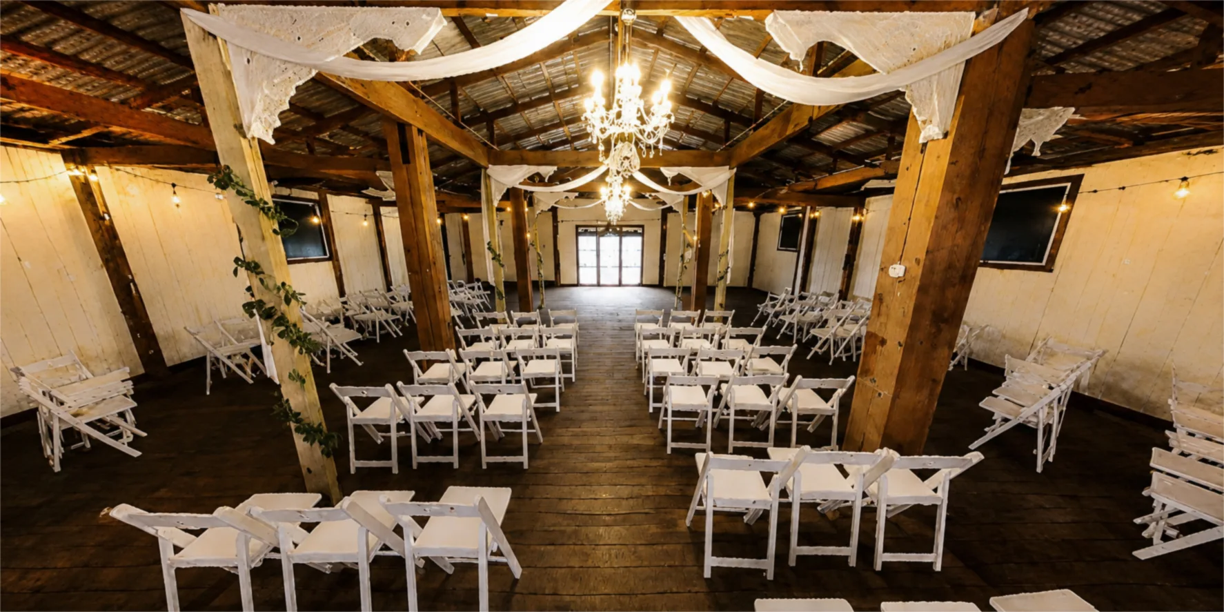 Event hall tables set for a reception
